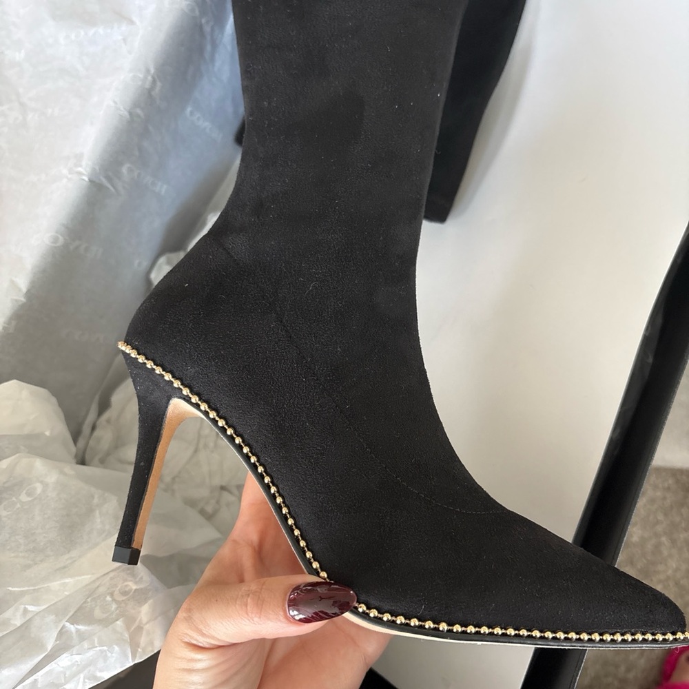 Coach Black Heeled Boots with Studded Detail - Picture 3 of 5